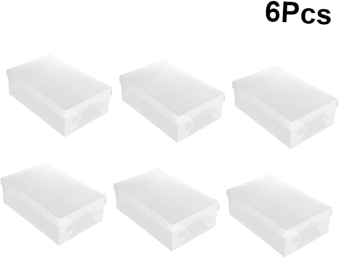 Healeved 6pcs Large Shoe Storage Boxes 33x20x12cm with Flip-top Lids White Plastic Shoe Organizer for Home Dustproof Closet Storage