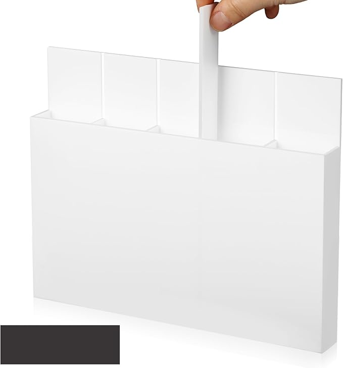 Honeydak Magnetic Acrylic Straw Holder for Cabinet Door with Adhesive Tapes and 5 Removable Partitions, Reusable Straw Organizer Storage Space-saving for Cabinet Door Fridge Kitchen(White,9.8 Inch)
