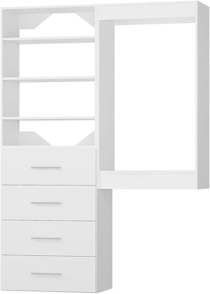 Modular Closet System, 40" Wide Closet Organizer System with Tower and Drawers, Wood Tower Closet Storage for Walk In Closets, Wall Mounted Wardrobe Organizer Kit System, Bedroom, White