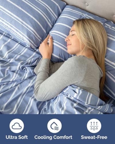 CGK Linens 2 Pack Extra Deep Twin Fitted Sheets - Blue Stripes - Image 3