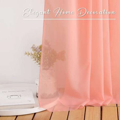 NICETOWN Coral Pink Scarf Voile Sheer Textured for Princess Decor, Lovely Window Topper Decorative Valance for Girls/Daughter's Bedroom, W60 x L216, 1 Pair - Image 5
