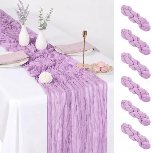 6 Pack Lavender Cheesecloth Table Runner 17x108 Inch Boho Rustic Semi Sheer Gauze Cheese Cloth Table Runner for Wedding Bridal Shower Baby Shower Party Farmhouse Dining Table Decor by Unknown