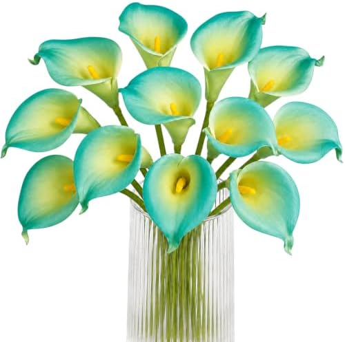 Letjolt Artificial Calla Lily Flowers 12Pcs, Yellow Teal by Letjolt