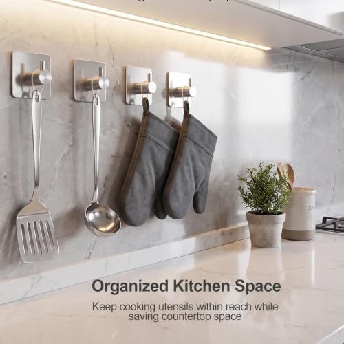 Fotosnow Adhesive Wall Hooks, 15lbs Stainless Steel Heavy Duty No Drill Towel Hooks for Bathroom Kitchen Entryway Dorm-6 Packs - Image 7