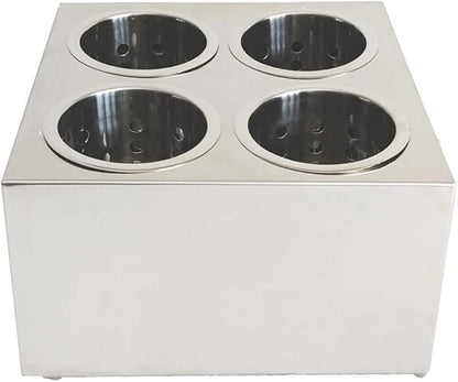 Commercial 4-Hole Stainless Steel Cylinder Flatware Silverware Utensil Holder Organizer Canddy