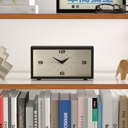 JONES CLOCKS® Odeon Desk Clock | Modern Rectangular Design | Black | Stylish Retro Look for Shelf, Table, Mantel or Bedside - Image 3