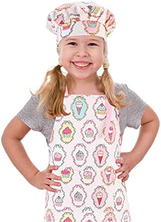 Kids Apron and Chef Hat Set, Cotton Child Toddler Aprons with Pocket by CRJHNS