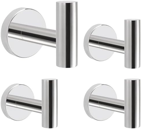Livabber Bathroom Towel Hooks, 304 Stainless Steel Robe Shower Hooks Wall Mounted, Heavy Duty Towel Hangers for Bathroom Kitchen Bedroom (4 Pack, Chrome) by Livabber