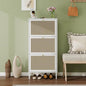 ZeHuoGe Rattan Shoe Cabinet with 3 Flip Drawers, Narrow Hidden Shoe Rack Storage Cabinet for Heels,Slippers, Free Standing Shoe Rack, Entrance Hallway Entryway (White)