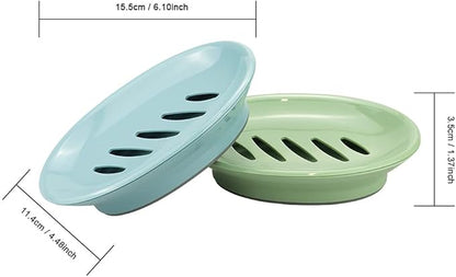 TCOTBE 2 Pack Soap Dishes,Removable Soap Drainers Plastic Soap Holder,Plastic Simple Double Compartment Drain Soap Box,Soap Saver Box Container for Bathroom,Blue, Green