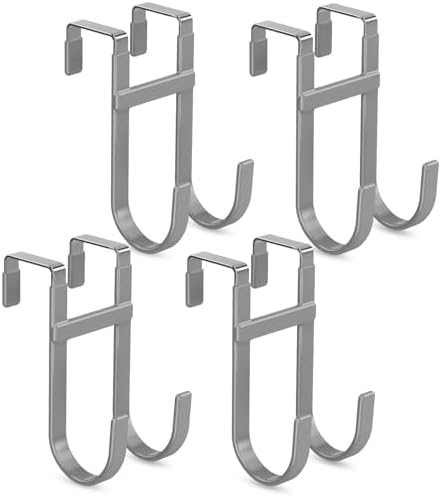 FYY Over the Door Hooks, Double-Hanger 4 Pack, Fits Doors 1 3/8" Grey by FYY