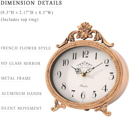 Abdurey Vintage Table Clock,Antique Gold French Rustic Style Mantel Clock - Image 2