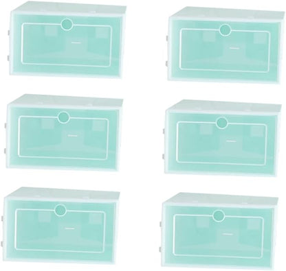 6pcs Sturdy Stackable Shoe Box Storage Containers Lids for Closet Entryway under Clothing Rack Home and Office