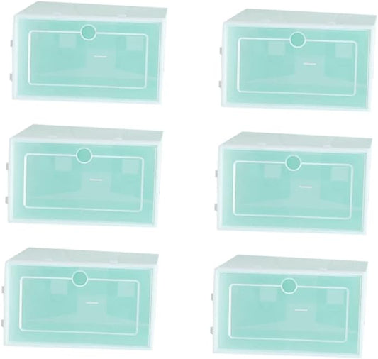 6pcs Sturdy Stackable Shoe Box Storage Containers Lids for Closet Entryway under Clothing Rack Home and Office