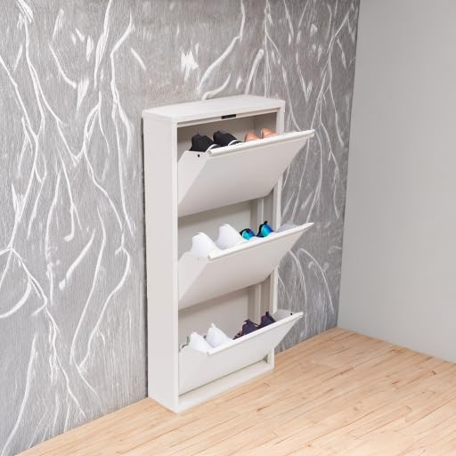 Mabel Home Modern 3 & 4 Drawer Shoe Cabinet, 3-4Tier Shoe Rack Storage Organizer, (White) (3 & 4Tier) (3 Tier)