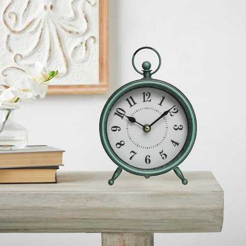 Vintage Small Rustic Green Table Clock on Stand - Decorative Desk and Shelf Clock, Battery Operated, Silent Non-Ticking Timepiece Perfect for Office, Living Room, and Bedroom Decor - Image 3