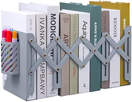 MSDADA Adjustable Bookends, Book Ends for Heavy Books, Expandable Book Organizer with Pen Holder for Desk, Shelf, Office,School, Thanksgiving for Students and Teachers (Grey) by ColoryourlifewithMSDADA
