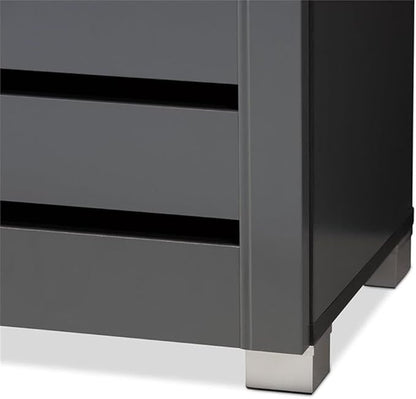 BOWERY HILL 3-Door Wood Entryway Shoe Cabinet, Dark Gray Finish, Engineered Wood Construction, Ventilated Slatted Doors, Holds 20 Pairs, Contemporary Style Shoe Storage for Entryway or Hallway Use