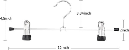 Pants Hangers with Clips 50 Pack Adjustable Skirt Hangers for Women Non-Slip Trousers Hanger for Jeans Clothes Hangers for Pants Heavy Duty Space Saving Shorts Hangers,Black,12Inch