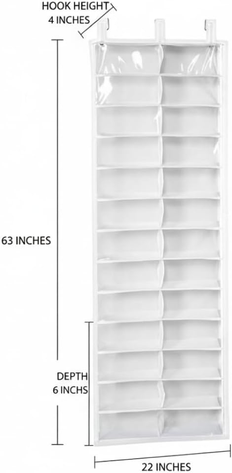Over the Door Sweatshirt Organizer Hanging Clear Door Shoe Organizer with 26 Pocket Foldable Heavy Duty Toy Storage, Over the Hoodie