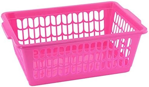YBM HOME Plastic Perforated Storage Basket Bin Office Drawer, Shelf Desktop Countertop Tray Organizer 32-1188 (1, Pink)