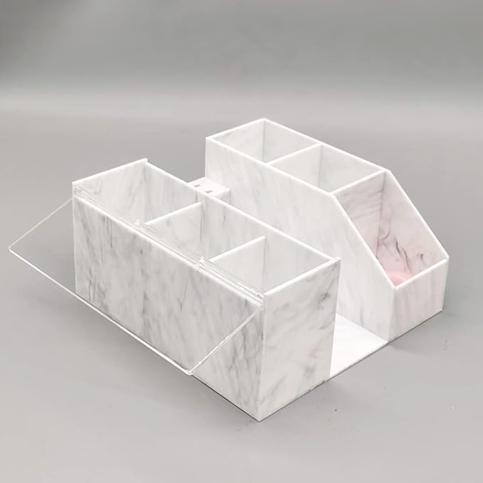 Acrylic Large Capacity Makeup Organizer, Grafting Beauty Extension Supplies Lash Storage Display, Eyelash Storage Case Brush Tweezers Cosmetic Holder (White Marble)