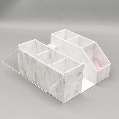 Acrylic Large Capacity Makeup Organizer, Grafting Beauty Extension Supplies Lash Storage Display, Eyelash Storage Case Brush Tweezers Cosmetic Holder (White Marble)