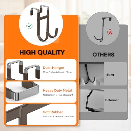 FYY Over the Door Hooks, Double-Hanger 4 Pack, Fits Doors 1 3/8" Brown - Image 3