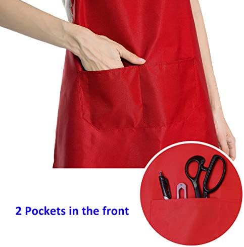 12 Pack Red Bib Apron with 2 Pockets Painting Event Party BBQ Cooking Kitchen Aprons Bulk for Women Girls Adults Chef (12, Red) - Image 5