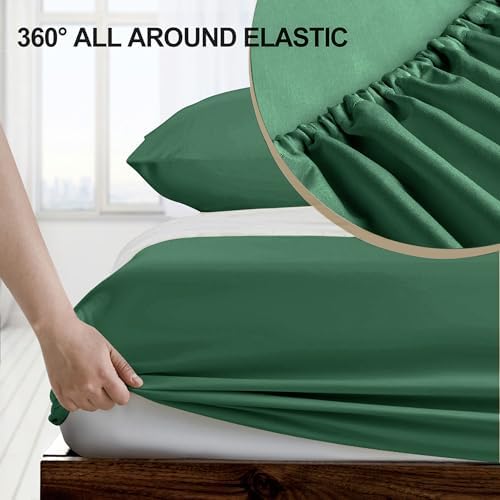 FreshCulture King Fitted Sheet Only - Hotel Quality Fitted Sheet King Size - Ultra Soft & Breathable - Brushed Microfiber - Deep Pocket - Cooling Fitted Sheets for King Size Bed (Dark Green) - Image 3