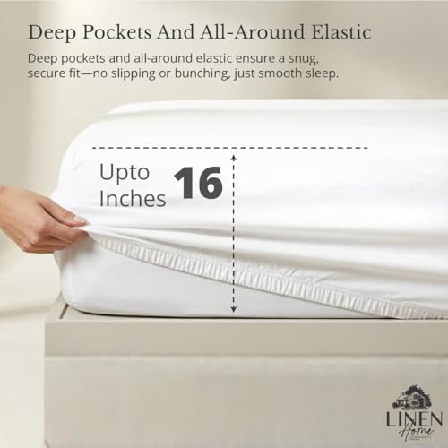 Linen Home 100% Cotton Percale Twin Size Fitted Sheet only, Snow White4 - Image 2