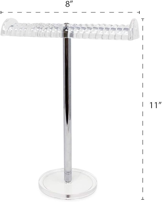 Isaac Jacobs Clear Acrylic Necklace & Bracelet Holder (8” inch T-Bar)– Hanging Chain and Bangles Organizer Sleek & Sturdy Stand for Jewelry – Storage Solution- Bedroom- Bathroom – Countertop