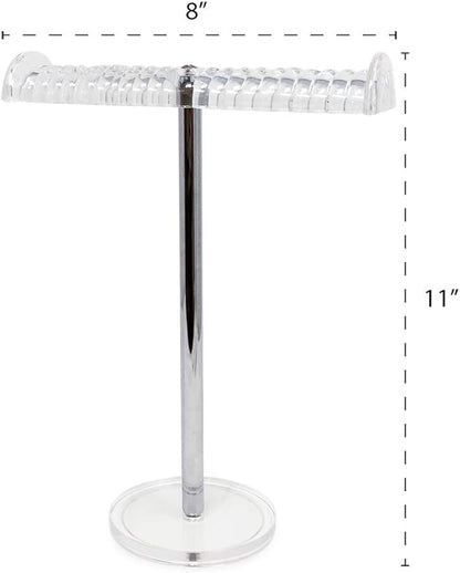 Isaac Jacobs Clear Acrylic Necklace & Bracelet Holder (8” inch T-Bar)– Hanging Chain and Bangles Organizer Sleek & Sturdy Stand for Jewelry – Storage Solution- Bedroom- Bathroom – Countertop