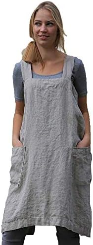 Larmliss Women's Pinafore Square Apron Baking Cooking Gardening Works Cross Back Cotton/Linen Blend Dress with 2 Pockets by Unknown