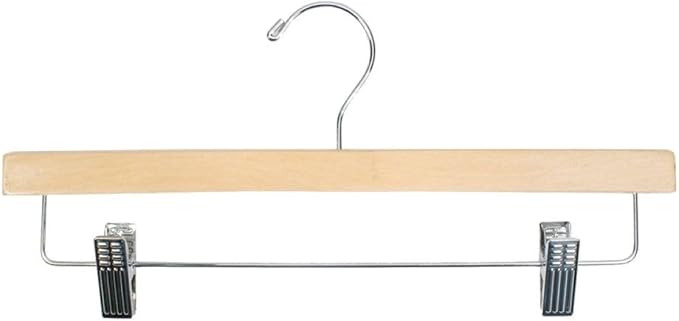 NAHANCO 14” Flat Wooden Skirt/Pant Hanger with Chrome Hardware, Natural (Pack of 25)
