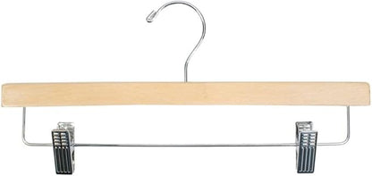 NAHANCO 14” Flat Wooden Skirt/Pant Hanger with Chrome Hardware, Natural (Pack of 25)