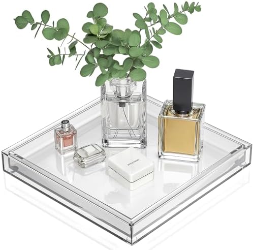 Clear Acrylic Tray - 10"x10" Multipurpose Square Decorative Tray for Perfume Display & Serving, Bathroom Sink Vanity Organizer Tray for Bathroom, Vanity, Coffee Table, Living Room Decor by XIYOUQI