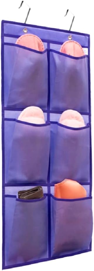 Over The Narrow Door Shoe Organizer Hanging 6 Large Fabric Pockets Back Door Shoe Holder for Closet with 2 Hooks (PURPLE)