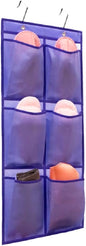 Over The Narrow Door Shoe Organizer Hanging 6 Large Fabric Pockets Back Door Shoe Holder for Closet with 2 Hooks (PURPLE)