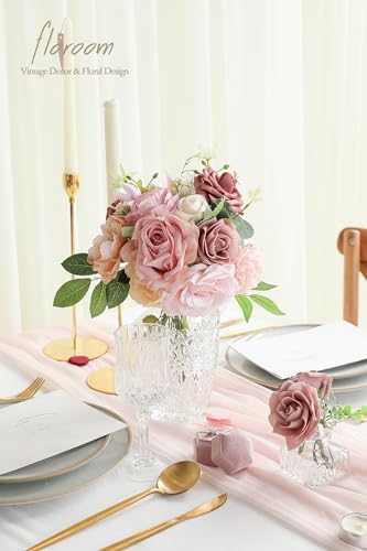 Floroom Dusty Rose Artificial Flowers Fake Roses Peonies and Greenery Combo Box Set for DIY Wedding Bouquets Bridal Shower Centerpieces Floral Arrangements Party Tables Home Decorations - Image 2