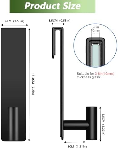 Shower Door Hooks, Heavy Duty Rack Hooks for Robe, Stainless Steel Towel Hooks for Bathroom, Fits Frameless Glass Shower Doors up to 3/8" (10mm) Thick (Black, 2 Pack) - Image 2