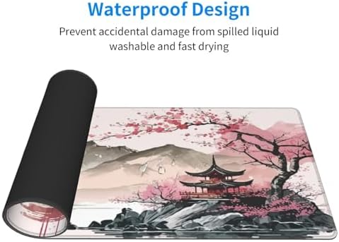 Watercolor Japanese Large Gaming Mouse Pad,Mouse Pad Gaming 31.5 x 11.8 in Mouse Mat Desk Pad,Large Desk Mat,Extended Keyboard Mousepad with Non-Slip Base and Stitched Edge for Desk Home Office - Image 4