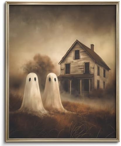 Vodefoad Retro Cute Ghost Decor Halloween Painting Spooky Silhouette Ghosts Haunted House Art Victorian Ghost Posters Pictures for Living Room, Bedroom, Bathroom, halloween Room decor - 8x10 Inch Unframed by VodefoadVintageWallArt