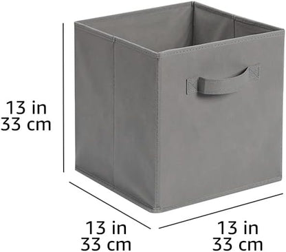 Amazon Basics Collapsible Fabric Storage Cube Bins Organizer with Handles for Organizing, Sturdy, Gray, 13 x 13 x 13 inch, 6-Pack