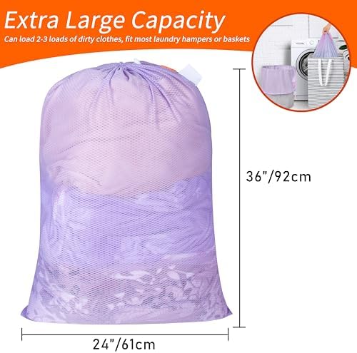 Polecasa 2 Pack Heavy Duty Diamond Mesh Laundry Bag, 24x36", Purple - Image 3