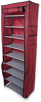 9 Tier Shoe Rack, Space Saving Portable Shoe Rack Storage Organizer, 10 Tiers 9 Lattices Non-Woven Waterproof Fabric Cover Shoe Rack (Wine Red, 10 Tiers 9 Lattices)