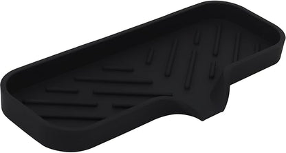 Silicone Bathroom Soap Dishes, Sponge Holder for Kitchen Sink, Shower Soap Holder with Drain, Soap Dispenser Tray, Soap Dish for Bottle, Cup, Sink or Counter Organizer - Black 9" x 3.15"