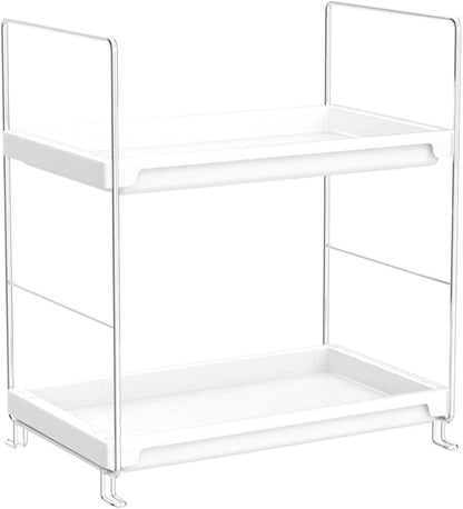 FSyueyun 2-Tier Bathroom Countertop Organizer, Tool-Less Installation Premium Plastics Makeup Shelf Organizer Perfume Skincare for Dresser Vanity Tray Organizers and Storage (Sliver)