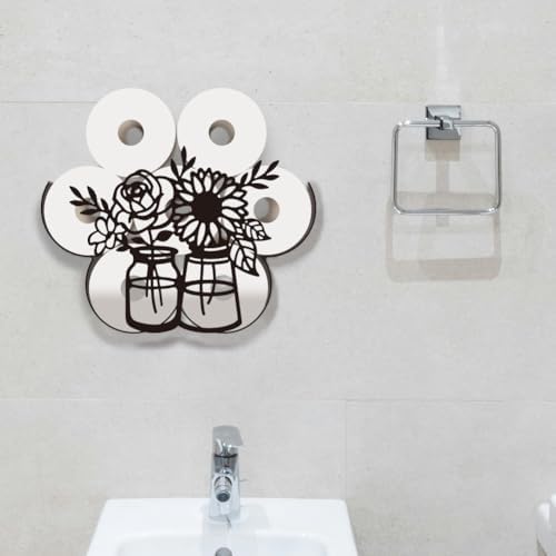 WADORN Sunflower Toilet Paper Holder, Metal Flower Vase Wall Mounted Toilet Paper Storage for Extra 8 Rolls Funny Toilets Papers Organizer Paper Roll Holder for Bathroom Home Office Décor - Image 2