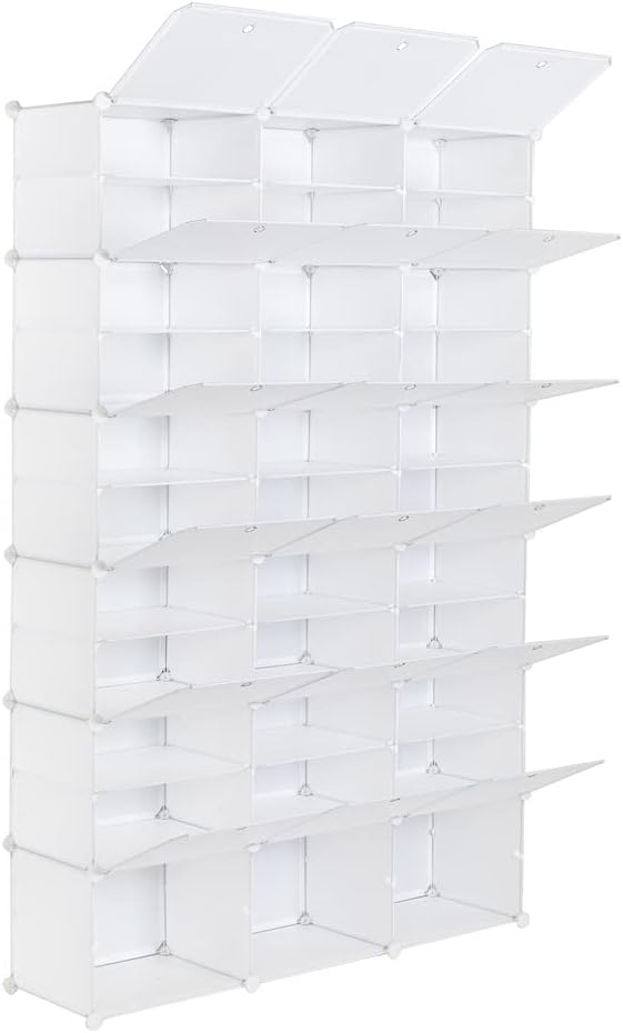 amopacorp White 12-Tier Shoe Rack Stores Up to 72 Pairs Heels Boots Slippers Organizer 36 Grids Tower Shelf Storage Cabinet Stand Expandable for Entryway Bedroom Closet Hallway